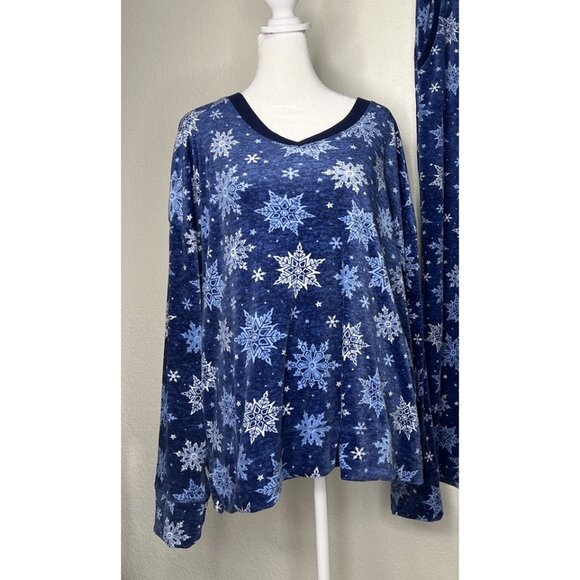Nautica Women’s Pajama Set Snowflake Blue Soft Stretchy V Neck Sz XL - Picture 2 of 9